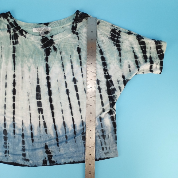Dreamsicle Junior Size Medium Cropped Tie Dye Short Sleeve Shirt Green Blue Blk - Picture 8 of 12